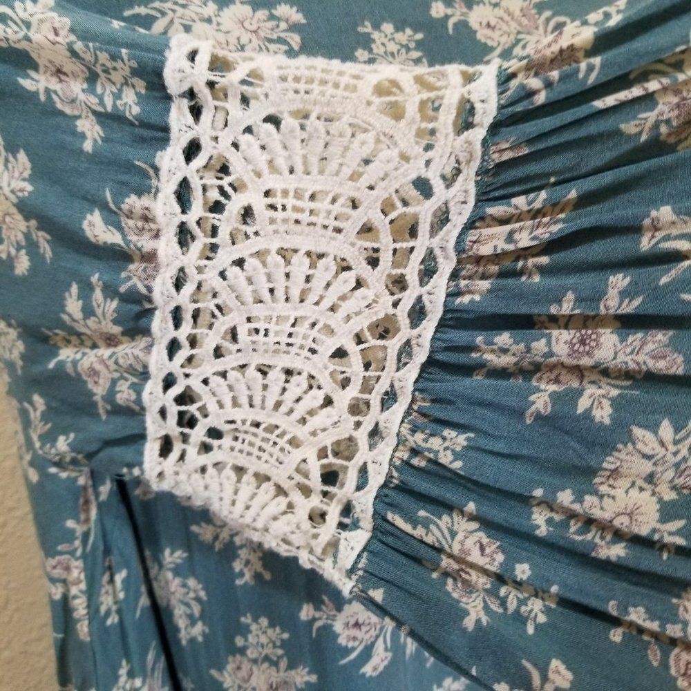 Entro Floral Dress with Crochet embroidery Cottage Chic Boho Lagenlook Size Med - Picture 5 of 7